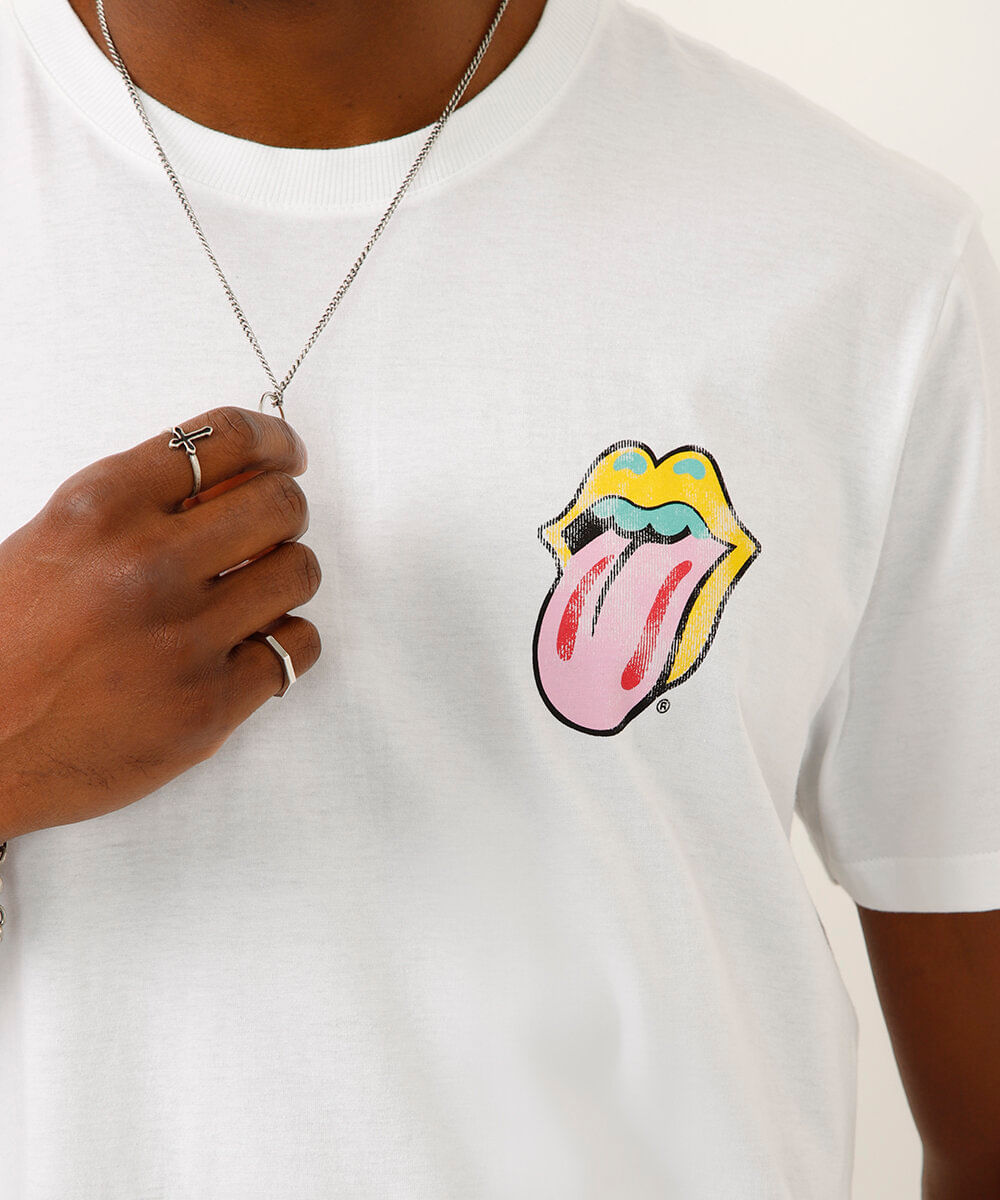 camiseta de algodão manga curta the rolling stones off white
