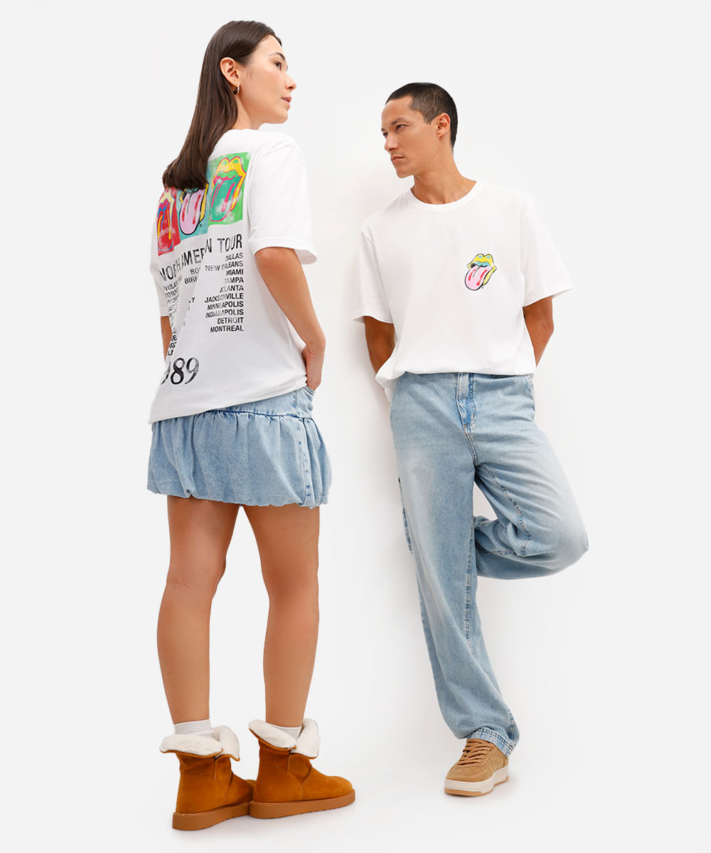 camiseta de algodão manga curta the rolling stones off white