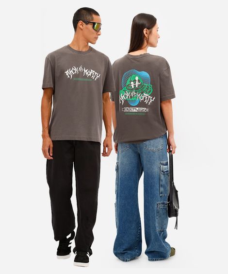 camiseta masculina de algodão rick and morty marrom