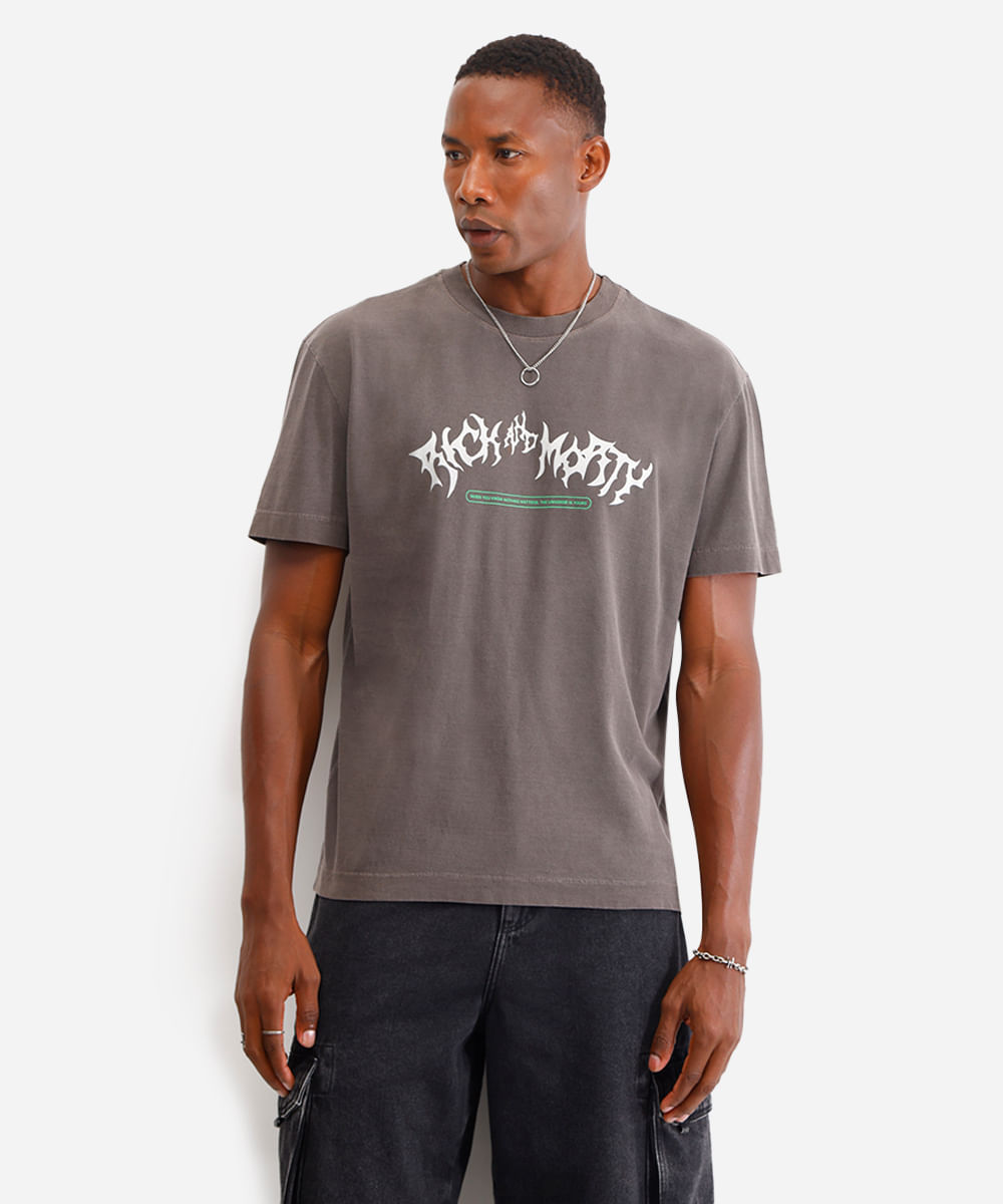 camiseta masculina de algodão rick and morty marrom