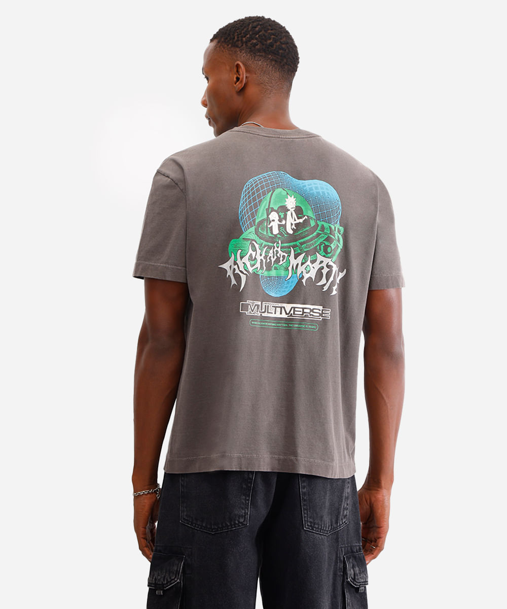 camiseta masculina de algodão rick and morty marrom