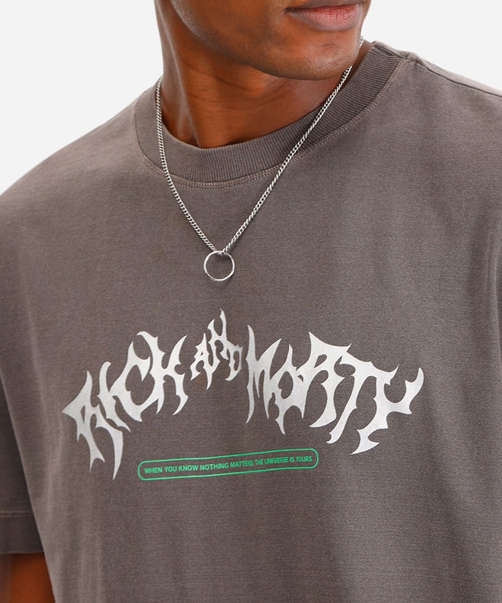 camiseta masculina de algodão rick and morty marrom
