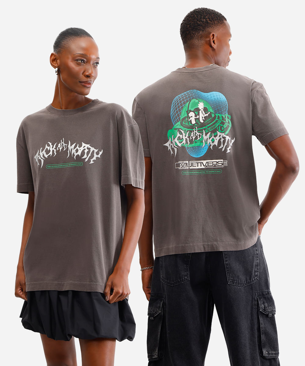 camiseta masculina de algodão rick and morty marrom