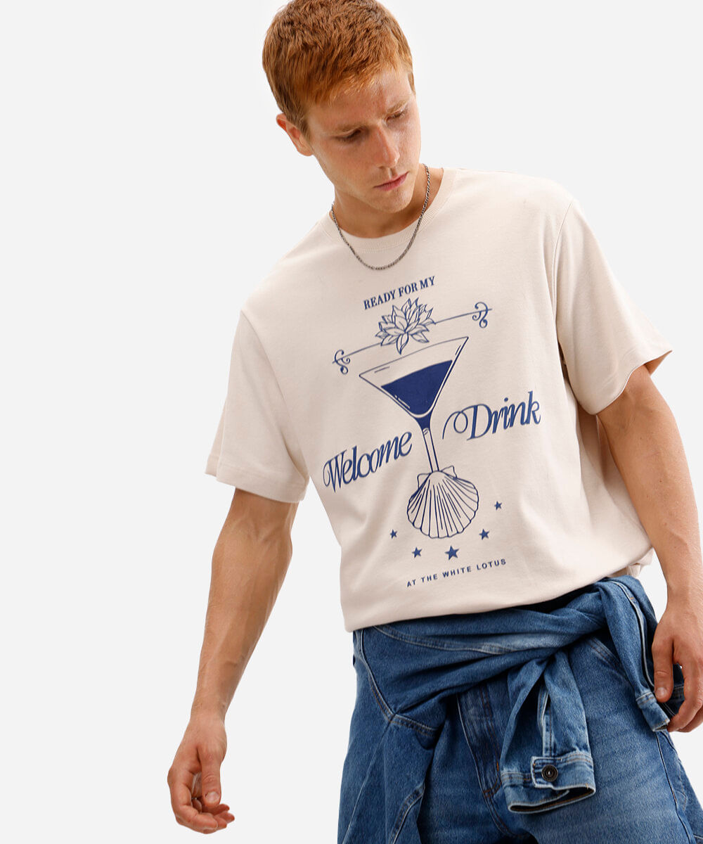 camiseta masculina de algodão the white lotus hbo bege