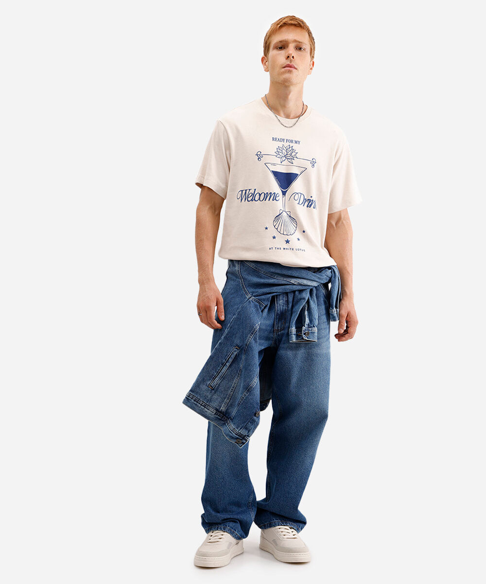 camiseta masculina de algodão the white lotus hbo bege
