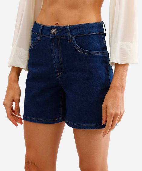 short feminino jeans cintura alta azul