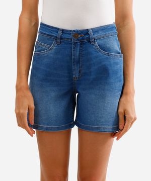 short feminino jeans cintura alta azul