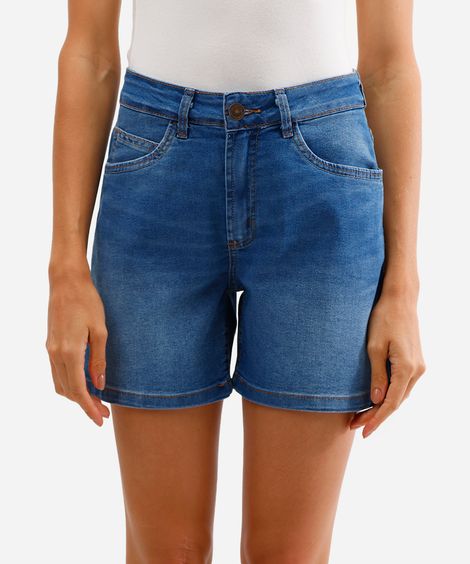 short feminino jeans cintura alta azul