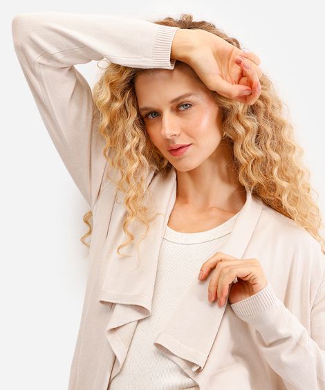 cardigan feminino de tricot manga longa bege