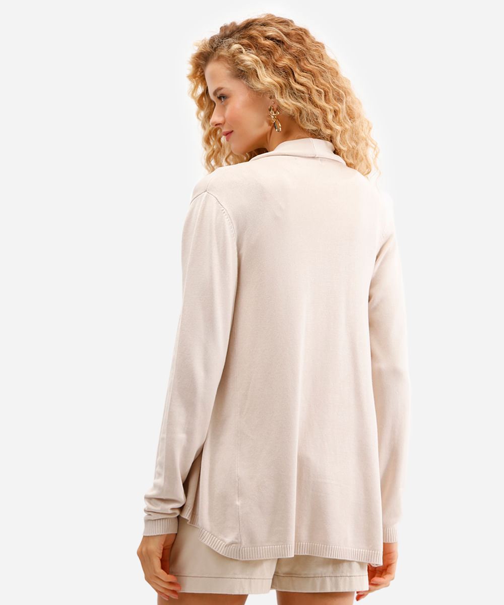 cardigan feminino de tricot manga longa bege