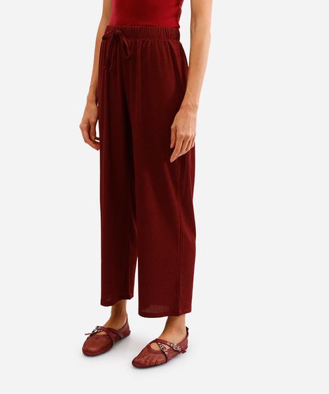 calça reta cós com elástico texturizada vinho
