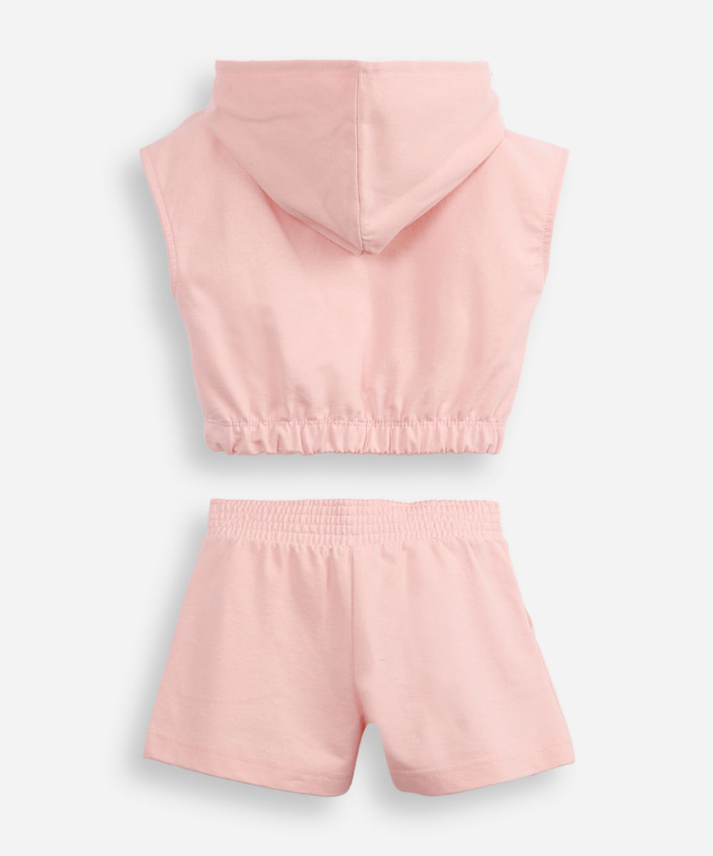conjunto infantil curto com capuz angel rosa