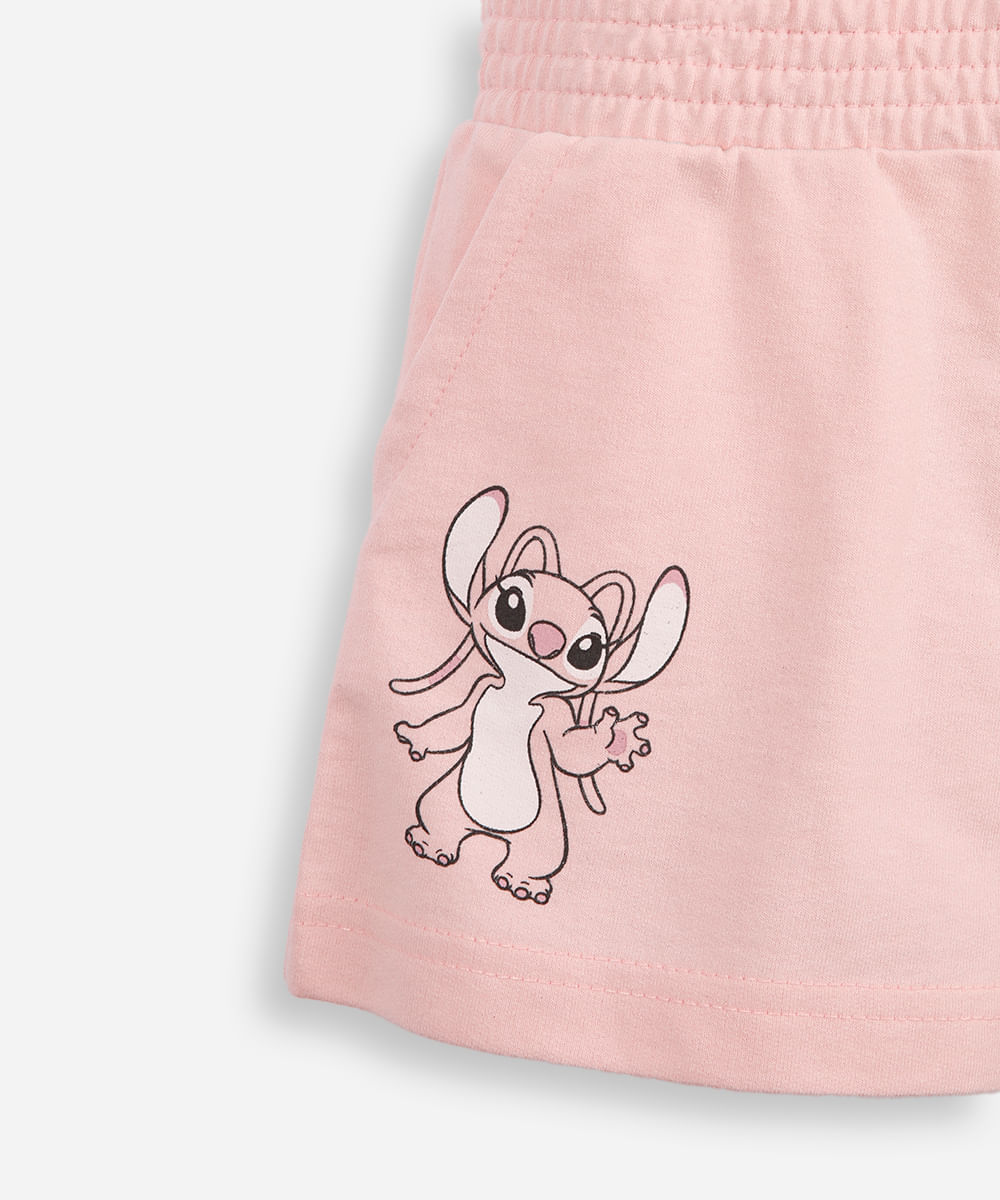 conjunto infantil curto com capuz angel rosa