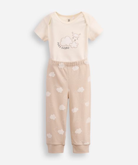 conjunto de algodão infantil ovelhinha pura fofura bege