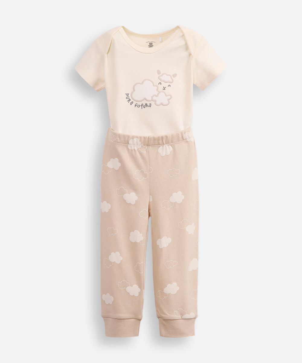 conjunto de algodão infantil ovelhinha pura fofura bege