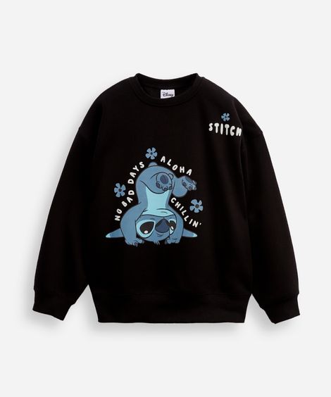 blusão oversized de moletom juvenil stitch preto