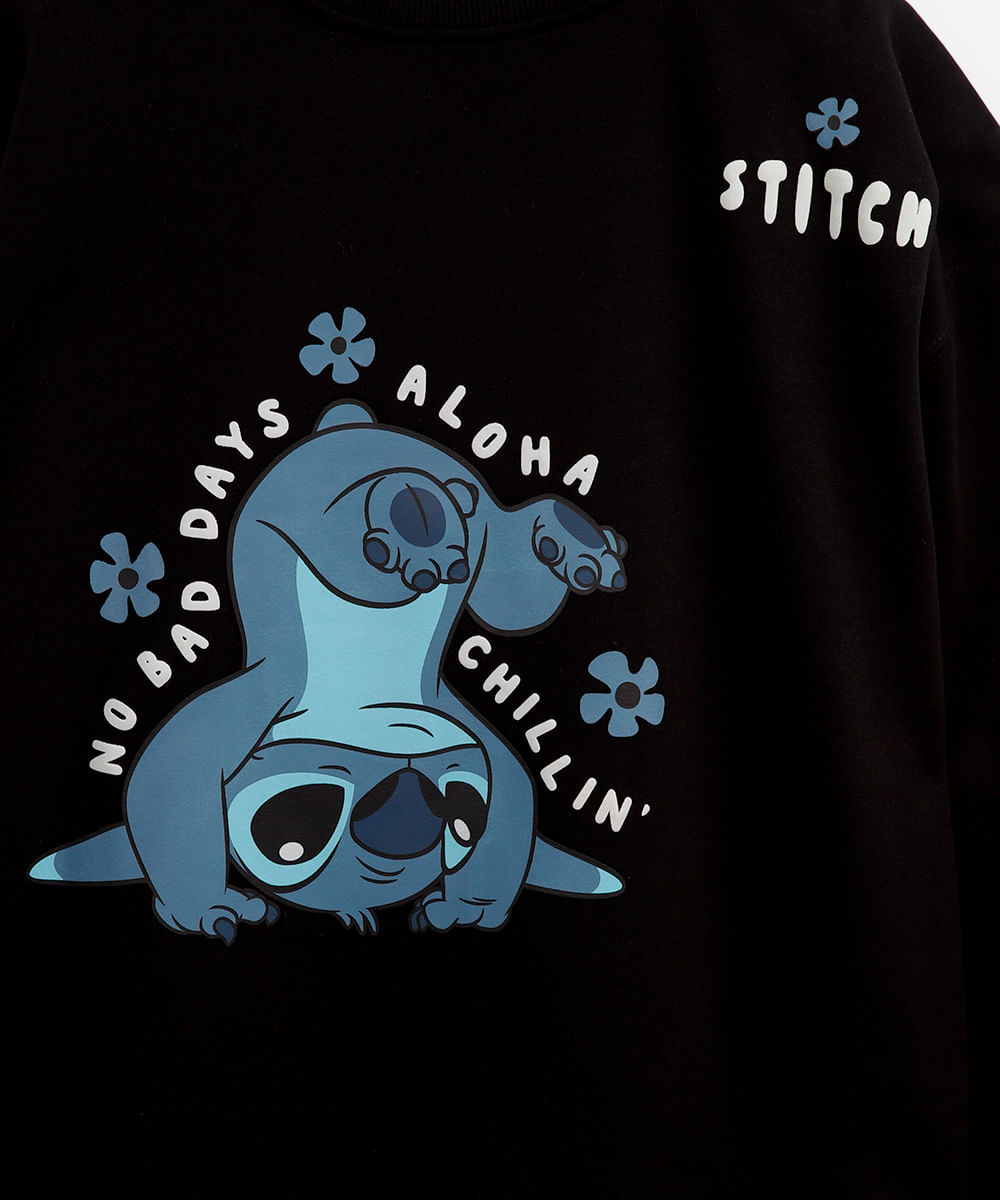blusão oversized de moletom juvenil stitch preto