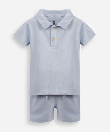 conjunto infantil curto de algodão texturizado azul