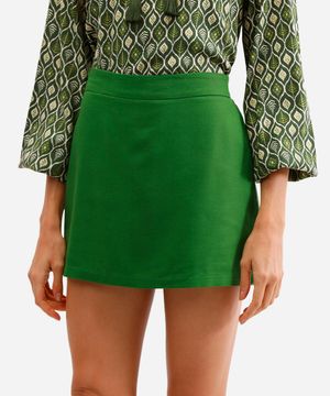 short saia feminino com linho cós elástico verde