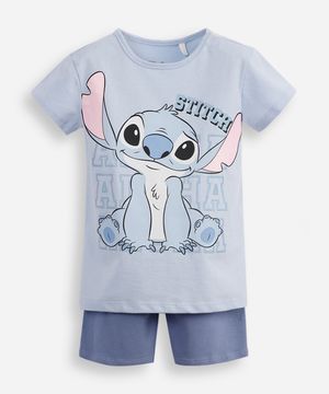 conjunto curto infantil de algodão stitch azul
