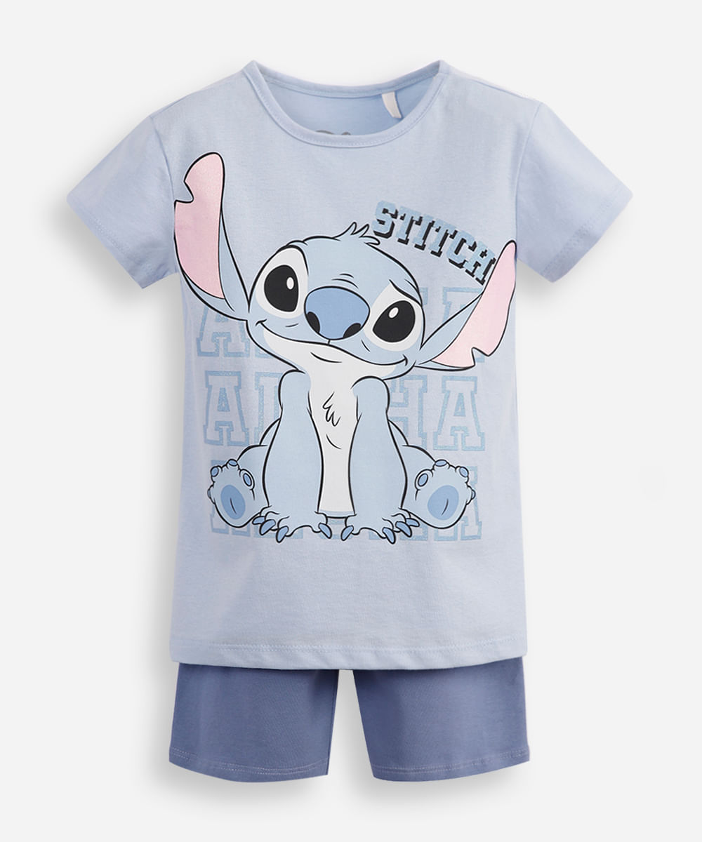 conjunto curto infantil de algodão stitch azul