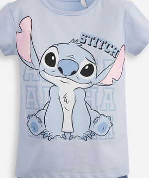conjunto curto infantil de algodão stitch azul