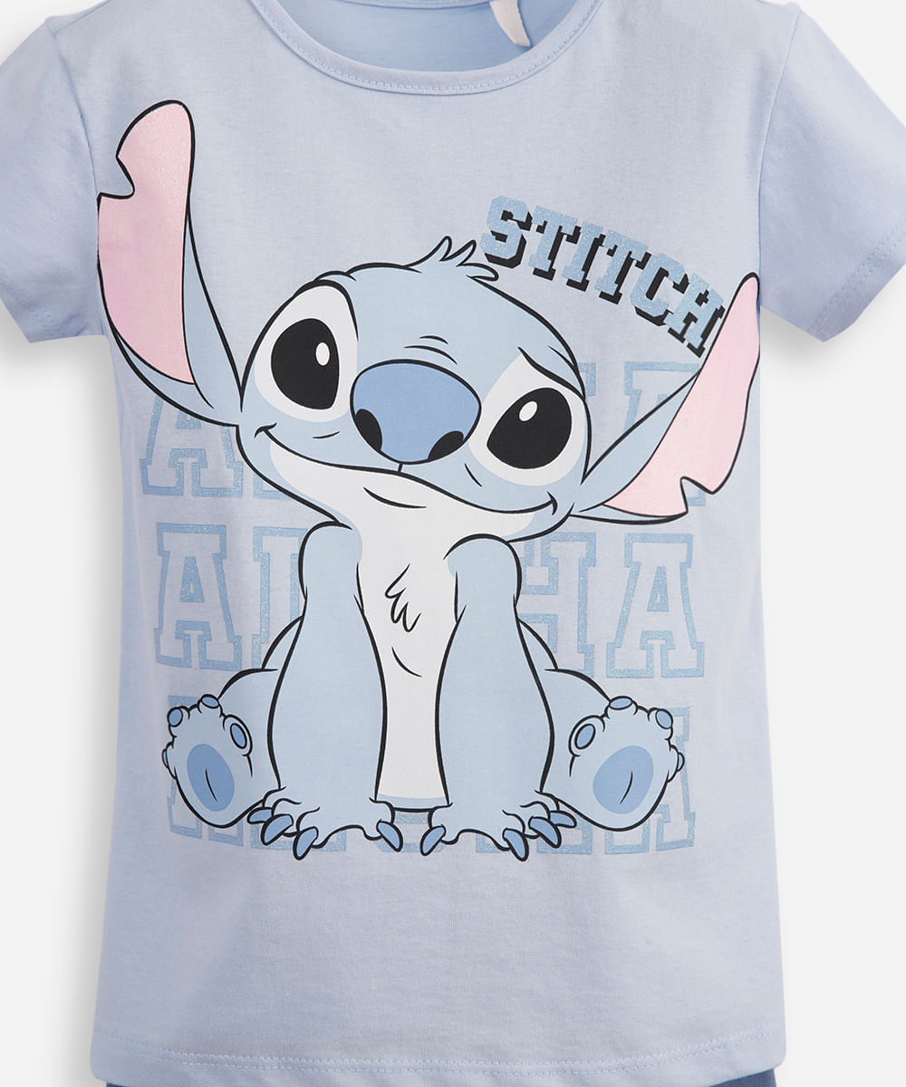 conjunto curto infantil de algodão stitch azul