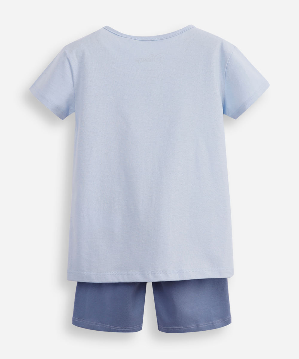 conjunto curto infantil de algodão stitch azul
