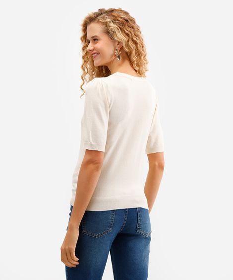 blusa feminina de tricot manga bufante off white