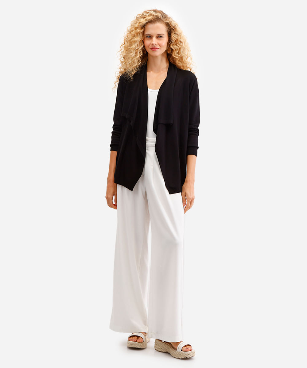 cardigan feminino de tricot manga longa preto