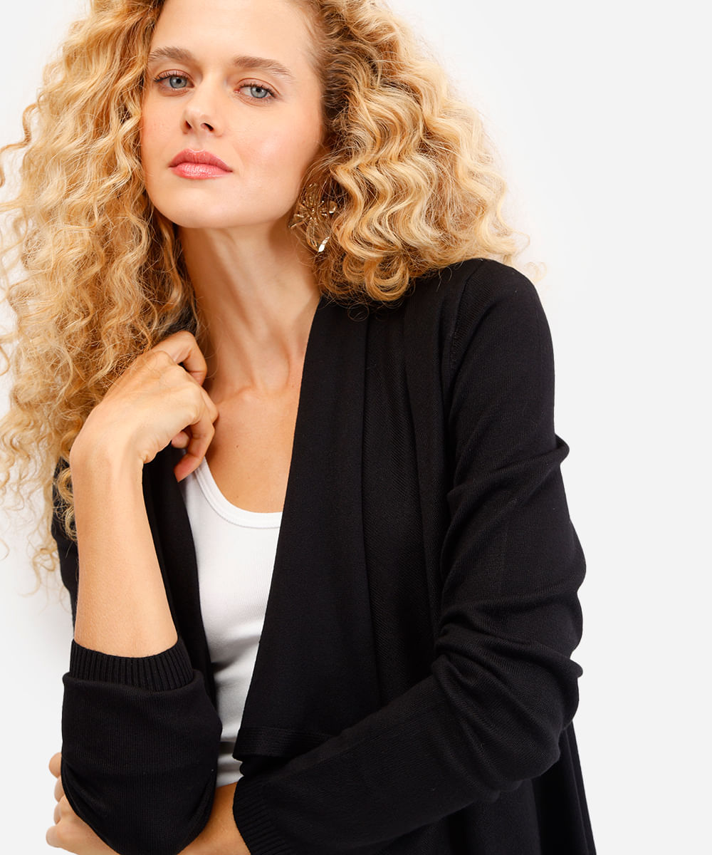 cardigan feminino de tricot manga longa preto