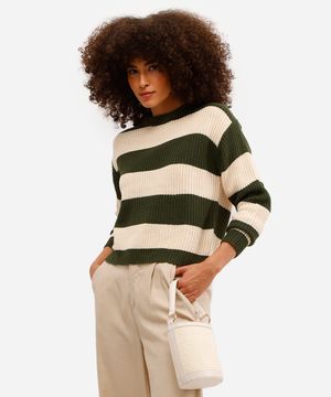 suéter feminino de tricot listrado verde
