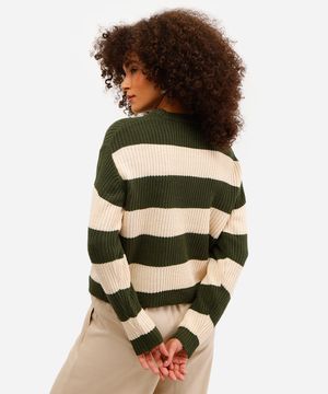 suéter feminino de tricot listrado verde