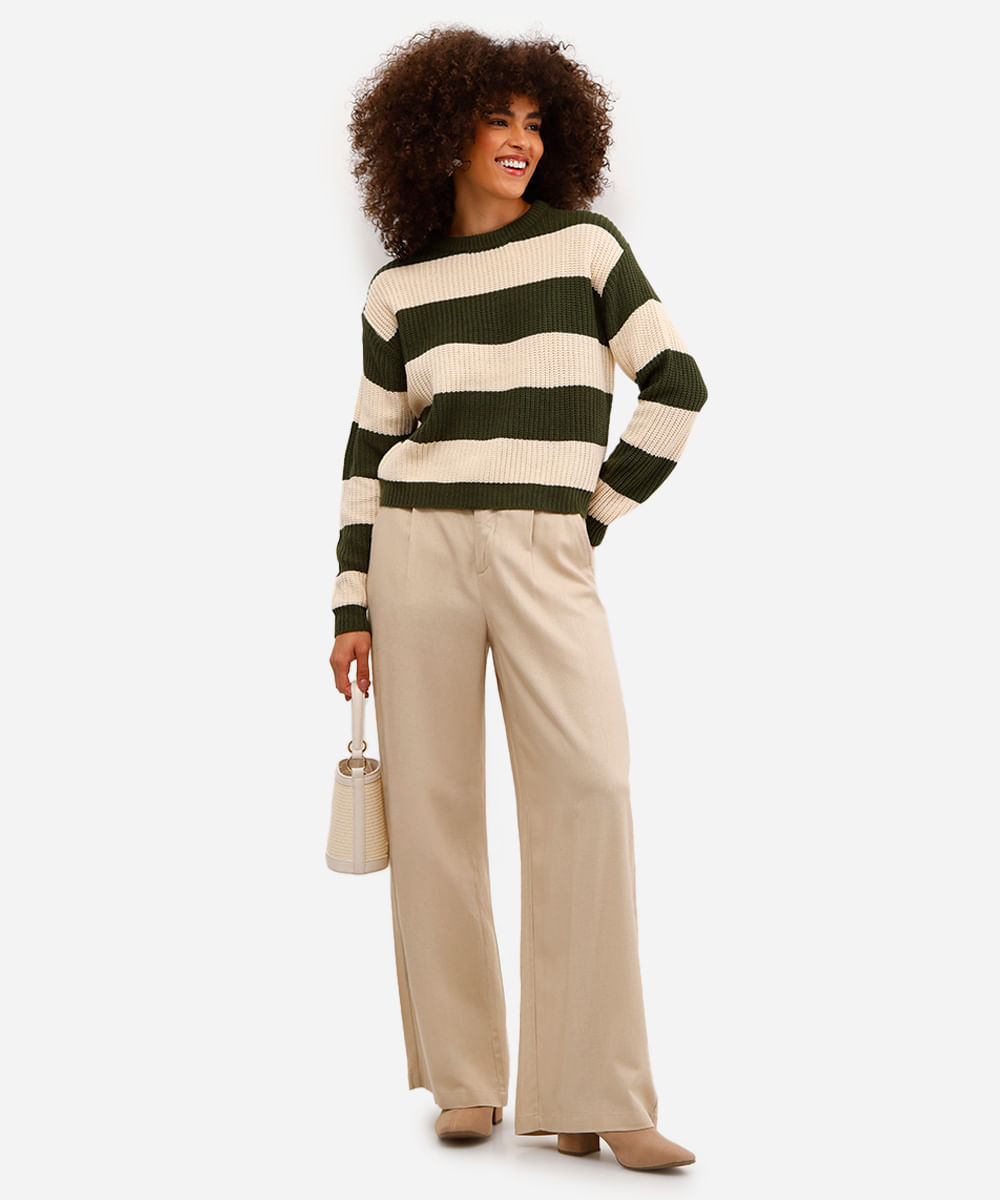 suéter feminino de tricot listrado verde