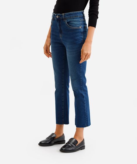 calça flare feminina jeans cropped barra a fio azul