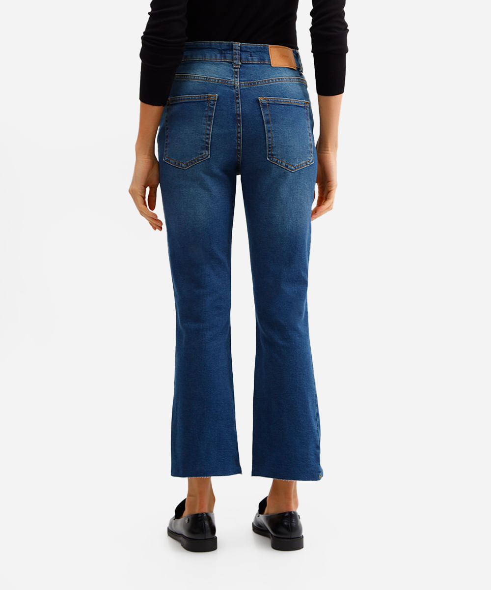 calça flare feminina jeans cropped barra a fio azul