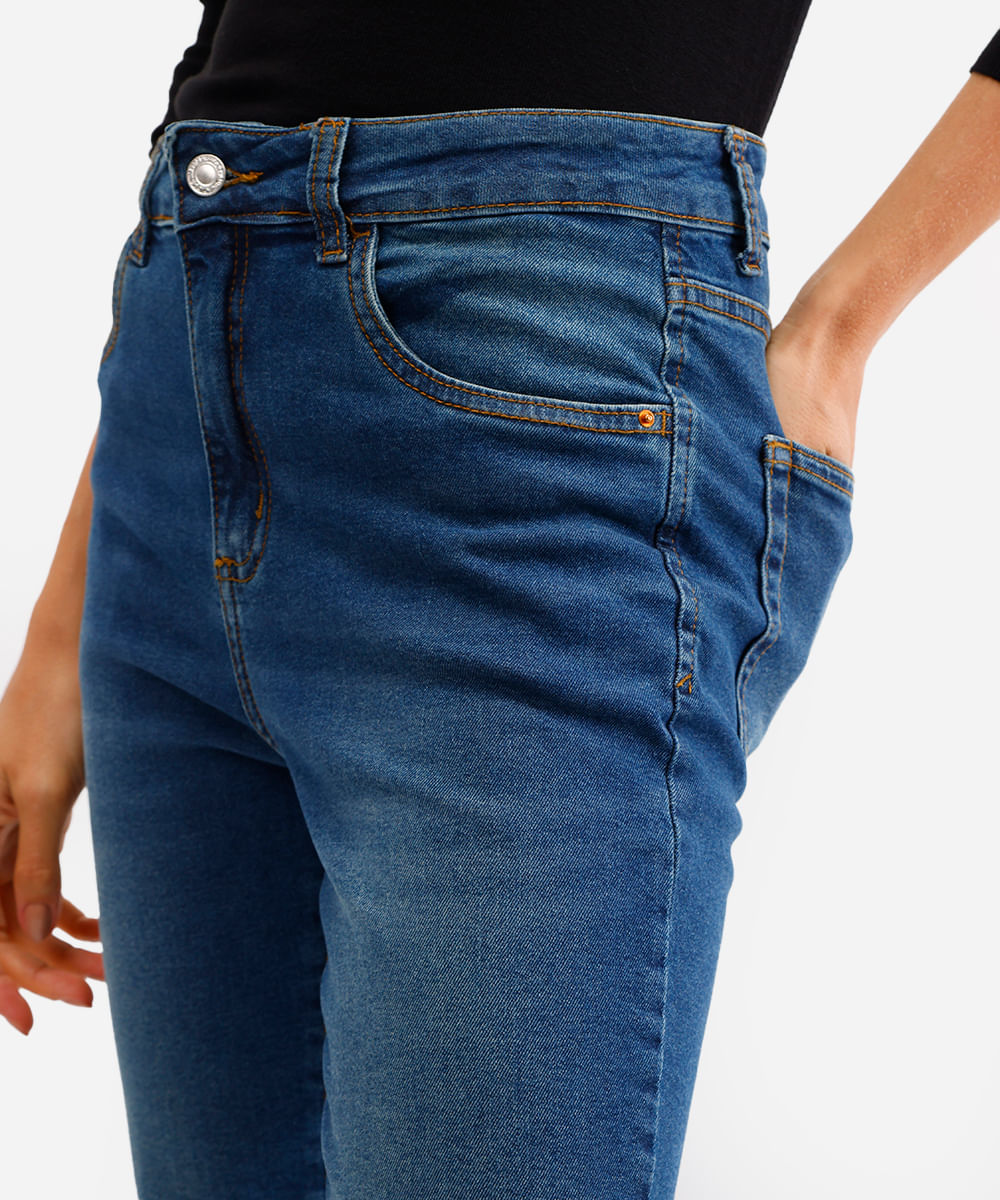 calça flare feminina jeans cropped barra a fio azul