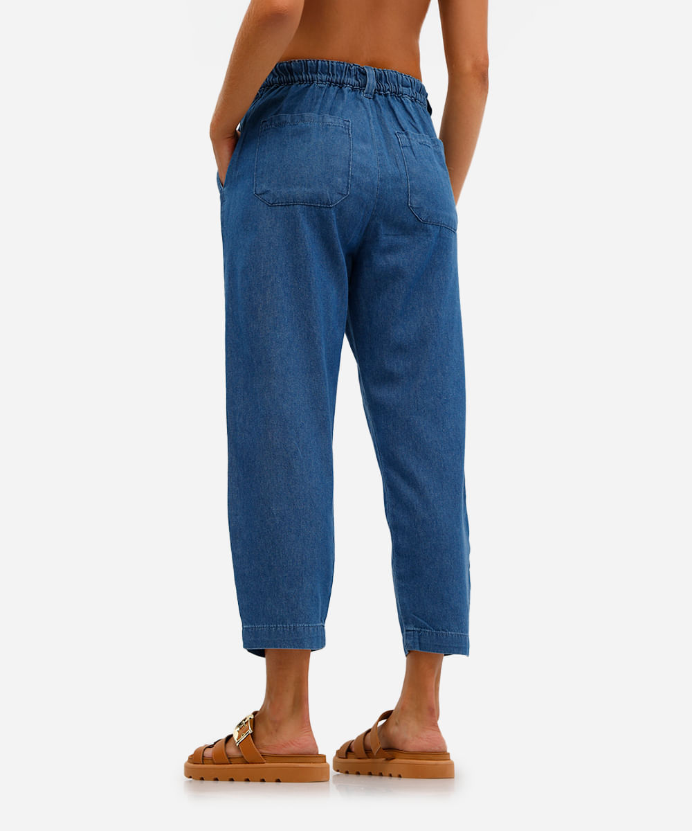 calça cenoura feminina jeans cós elástico azul