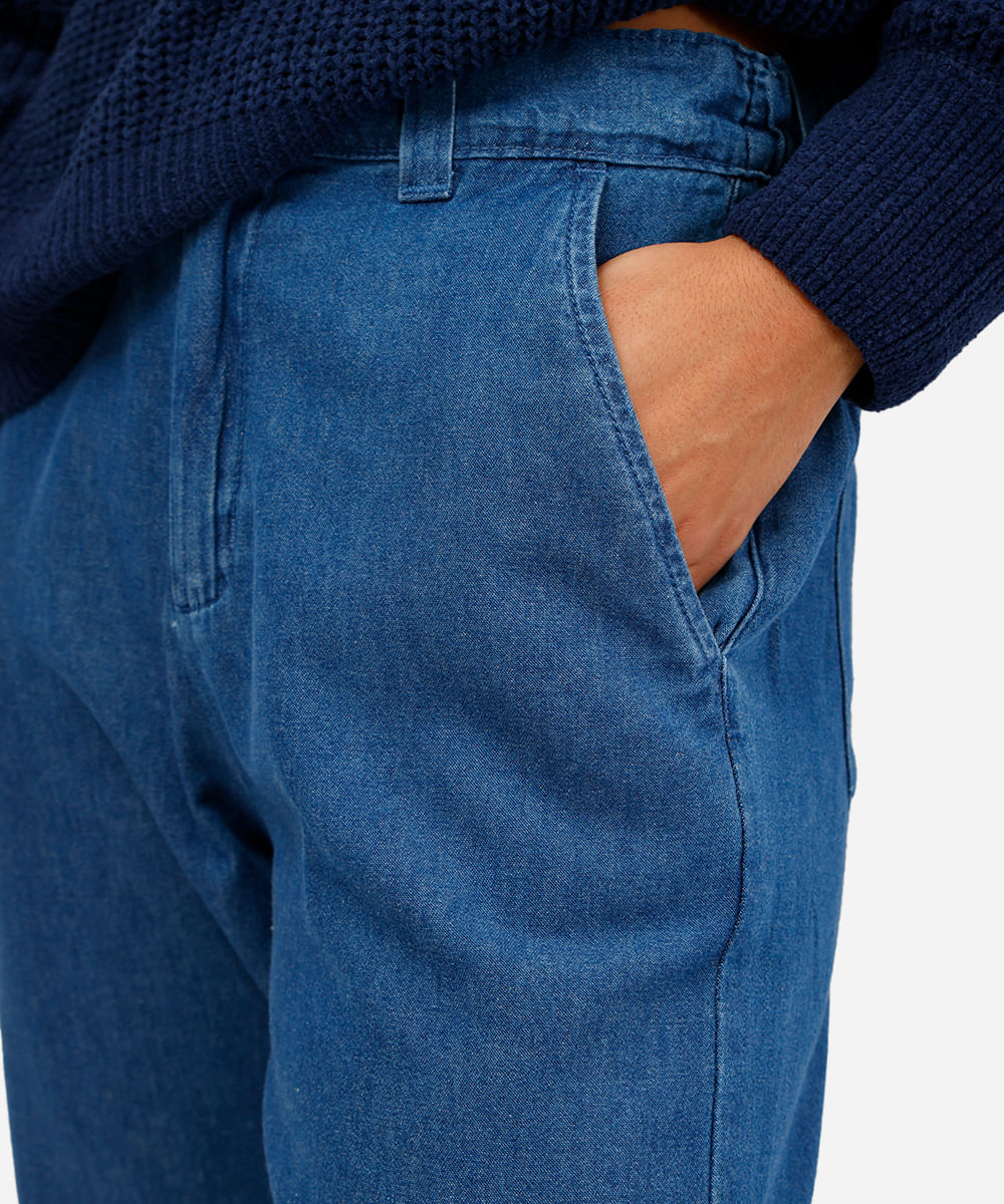 calça cenoura feminina jeans cós elástico azul