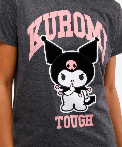 camiseta feminina com algodão hello kitty texturizada cinza