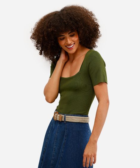 blusa feminina de viscose decote reto verde