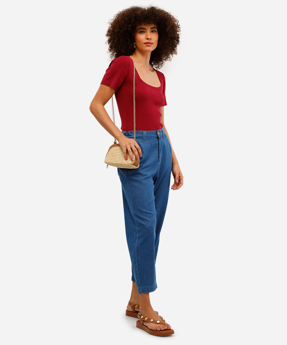 blusa feminina de viscose decote reto vinho