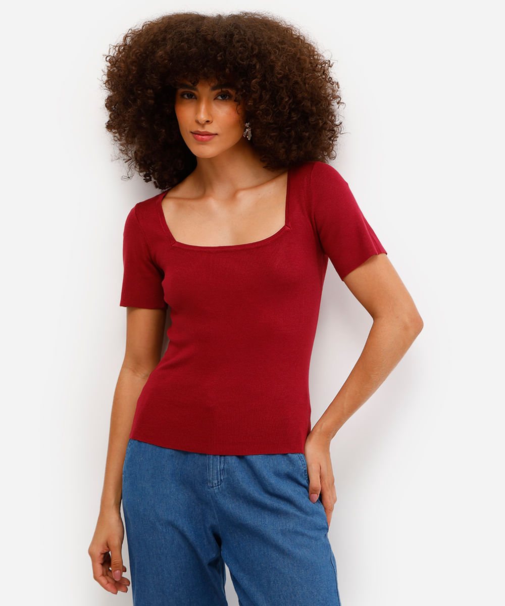 blusa feminina de viscose decote reto vinho