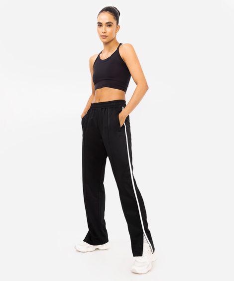 calça wide leg feminina esportiva bicolor preta