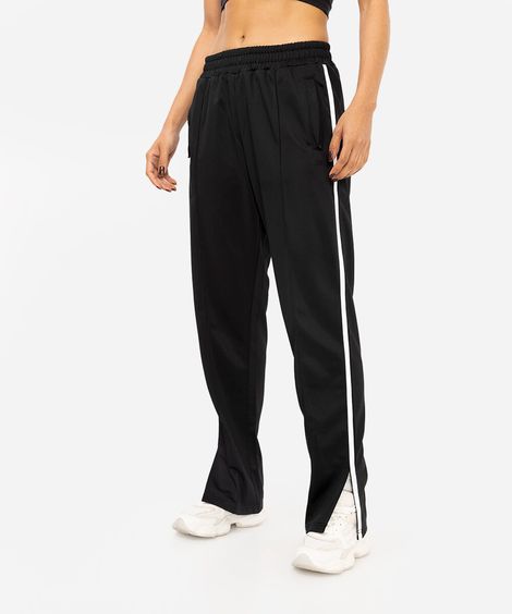 calça wide leg feminina esportiva bicolor preta