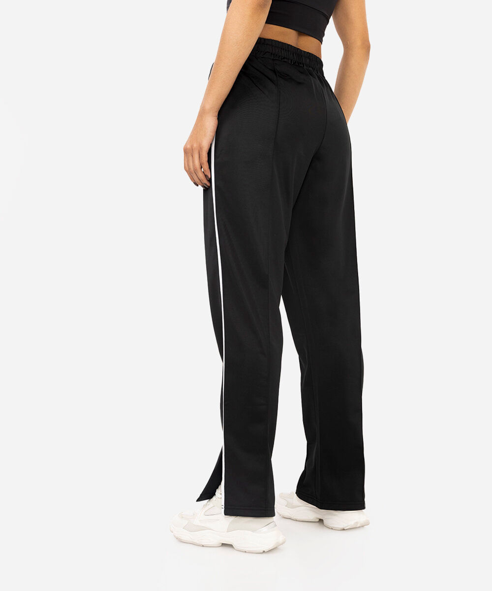 calça wide leg feminina esportiva bicolor preta