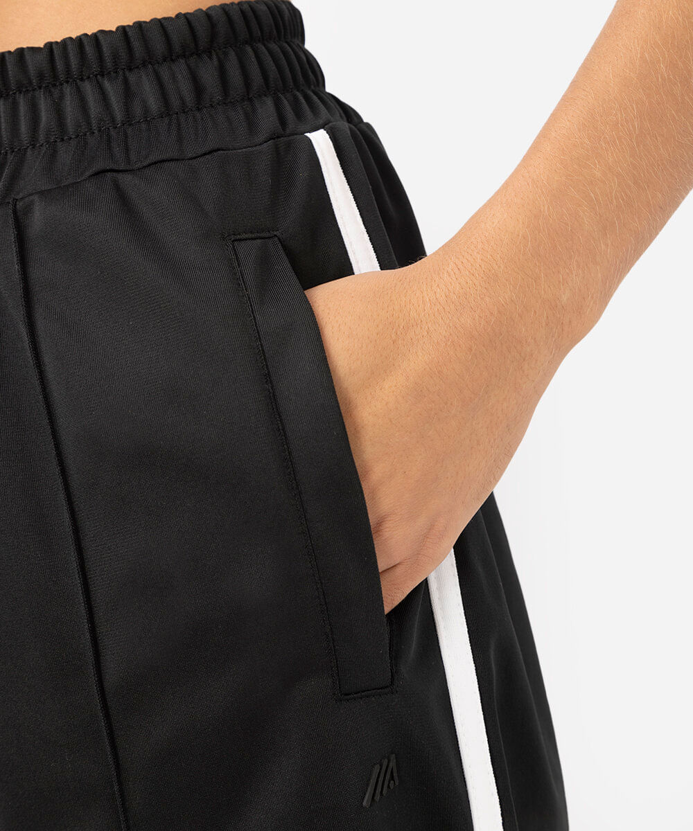 calça wide leg feminina esportiva bicolor preta