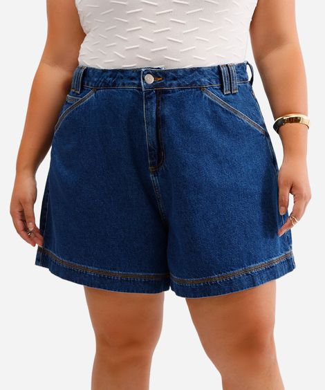 short feminino jeans cintura alta plus size - jeans escuro