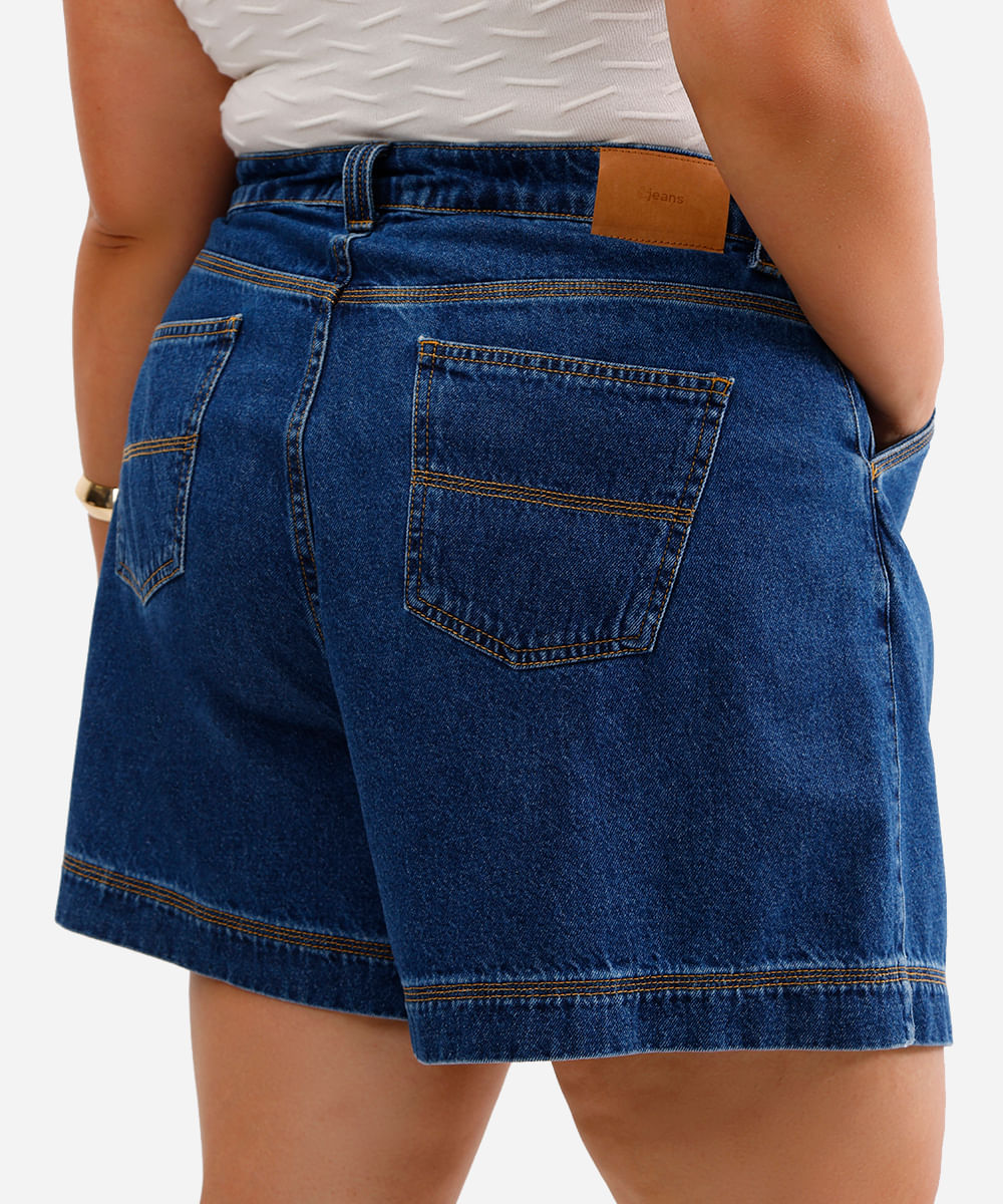 short feminino jeans cintura alta plus size - jeans escuro