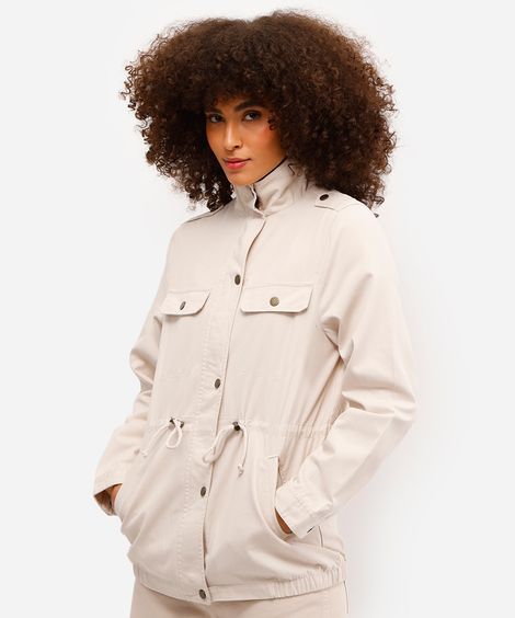jaqueta parka de sarja com bolsos - bege